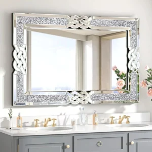 Wisfor Crushed Diamond Wall Mirror Rectangular Glass Silver