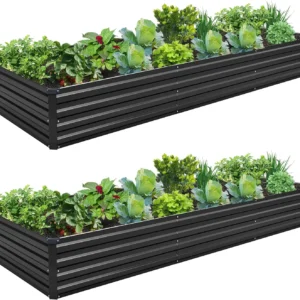 2-Pack Galvanized Steel Raised Garden Bed Kit, 10x3x1FT