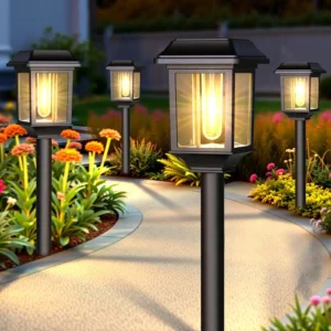 Solar Outdoor Lights Waterproof, 8 Pack Metal Glass Solar