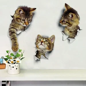 Cats 3D Wall Sticker Toilet Stickers Hole View